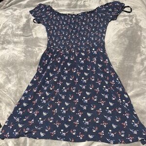 Hollister Blue and White Smocked Sundress with Flutter Sleeves